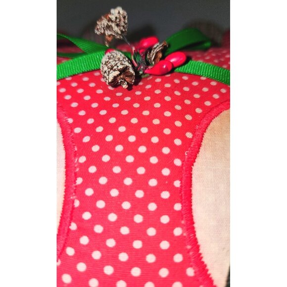 Large Handmade Red & White Polka Dot Reindeer Pillow Christmas Decor Mid Century - Picture 2 of 15